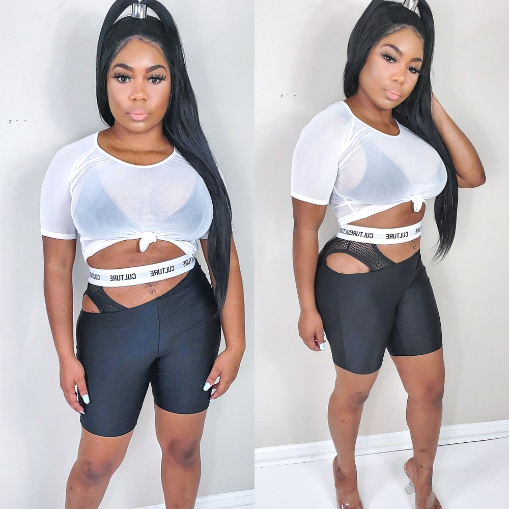 "Hustle Culture" Cut out biker shorts